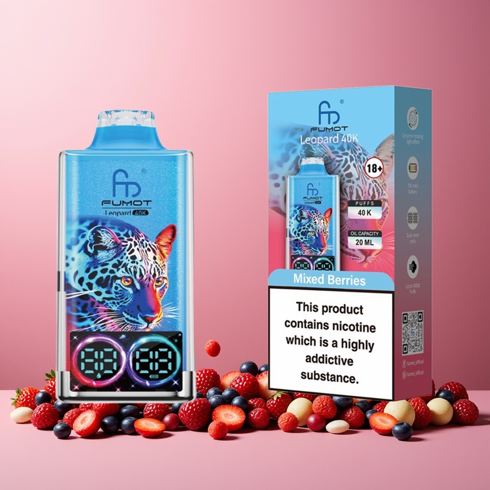 Fumot Leopard 40K Puffs New Zealand Wholesale Dual Mesh 700mAh Type-C Charging Digital Tube Mixed Berries Disposable Vape