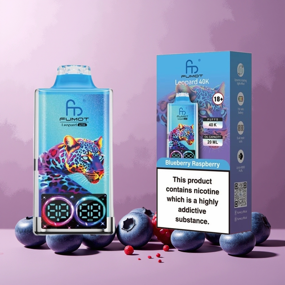 Fumot Leopard 40K Puffs New Zealand Wholesale Dual Mesh 700mAh Type-C Digital Tube Disposable Vape Blueberry Raspberry 0%-5% Nicotine