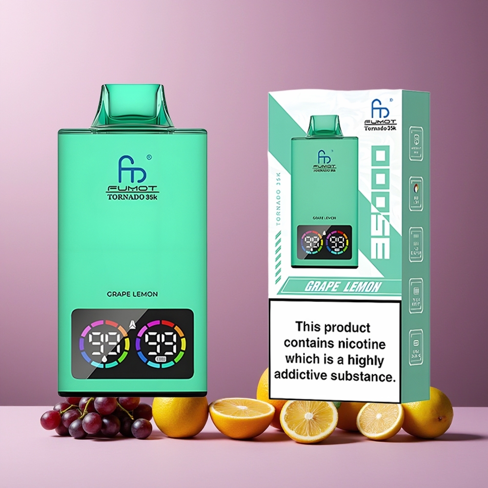 Fumot Tornado 35000 Disposable Vape Grape Lemon New Zealand Wholesale Dual Mesh Coil 15ml E-juice 700MAH USB-C 35K Puffs