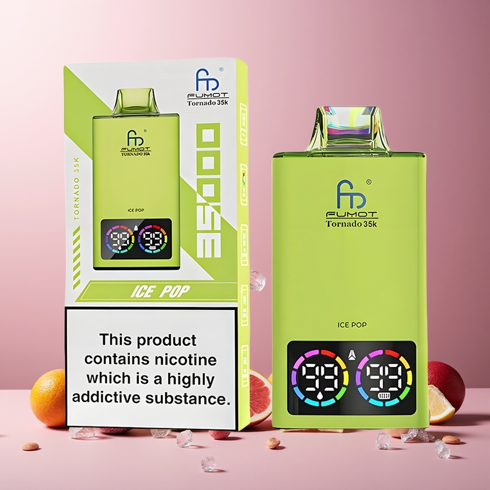 Fumot Tornado 35000 Disposable Vape Ice Pop New Zealand Wholesale Dual Mesh Coil 15ml E-juice 700 MAH Battery USB-C Fast Charging