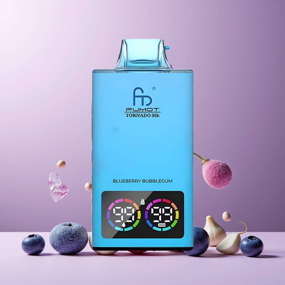 Fumot Tornado 35000 Disposable Vape New Zealand Wholesale - Dual Mesh Coil, 15ml E-juice, 700MAH Battery, Fast Charging, Blueberry Bubblegum
