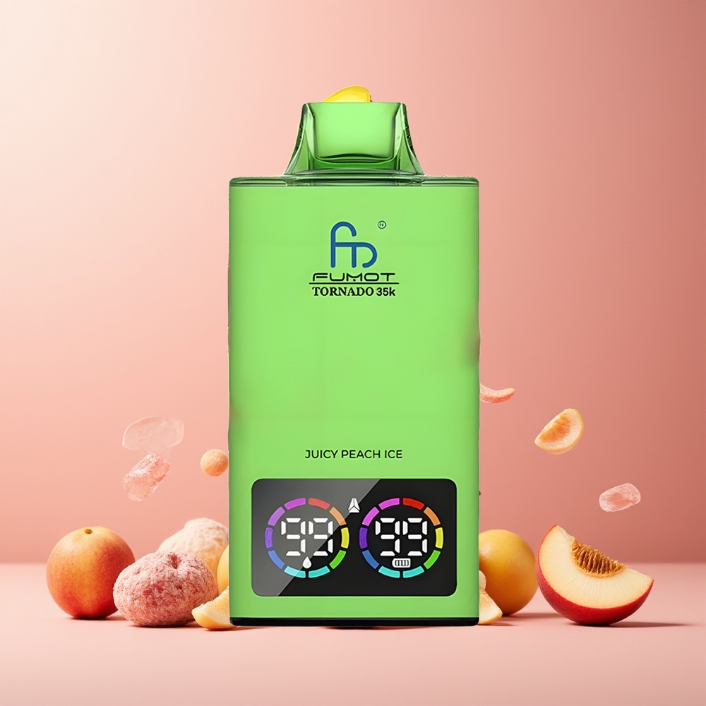 Fumot Tornado 35000 Disposable Vape New Zealand Wholesale Dual Mesh Coil 15ml E-juice 700MAH Fast Charging USB-C Juicy Peach Ice