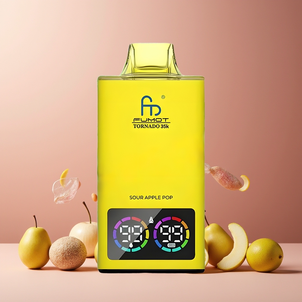 Fumot Tornado 35000 Disposable Vape New Zealand Wholesale Sour Apple Pop Dual Mesh Coil 15ml E-juice 700MAH Fast Charging USB-C