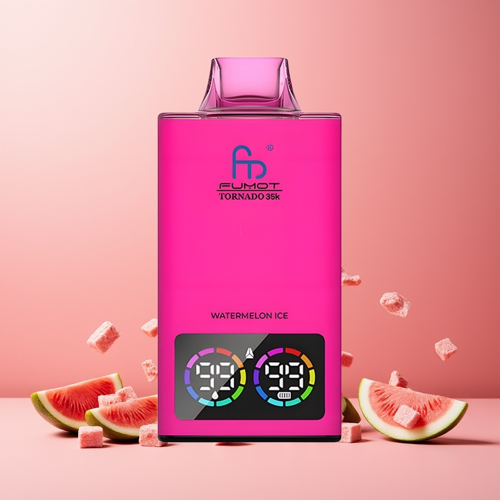 Fumot Tornado 35000 Disposable Vape New Zealand Wholesale Watermelon Ice 15ml E-juice 700MAH USB-C Dual Mesh Coil RGB Lights