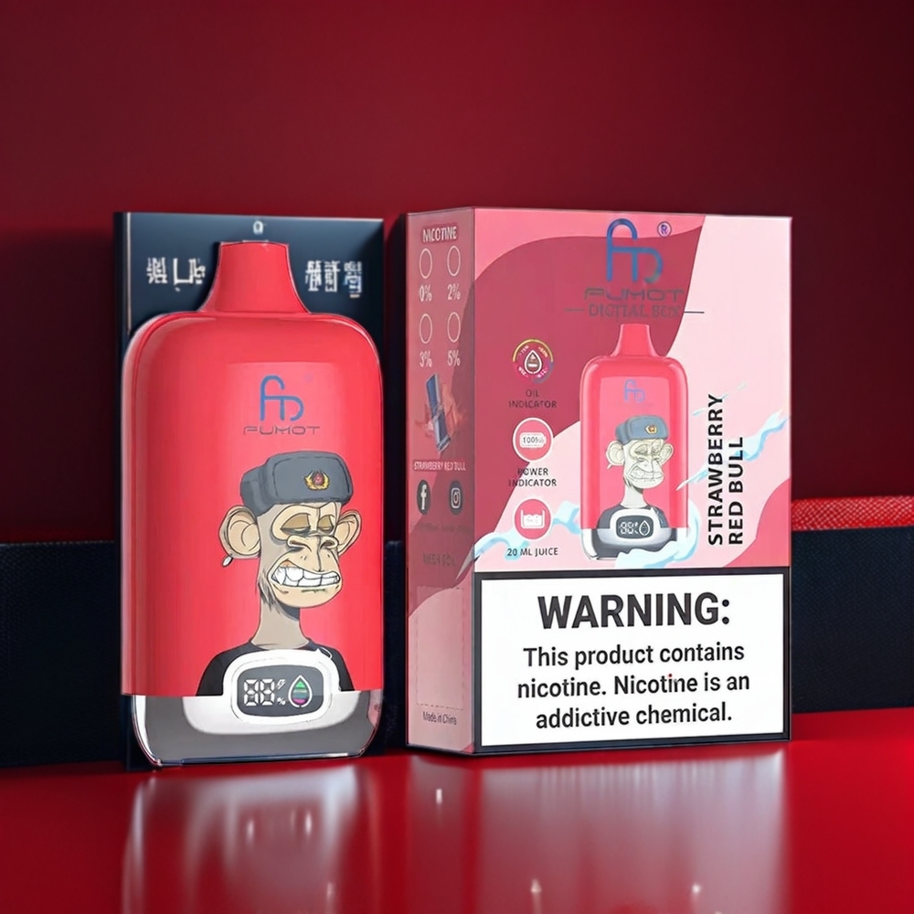 Fumot Tornado Digital Box 12000 Puffs New Zealand Wholesale Strawberry Red Bull