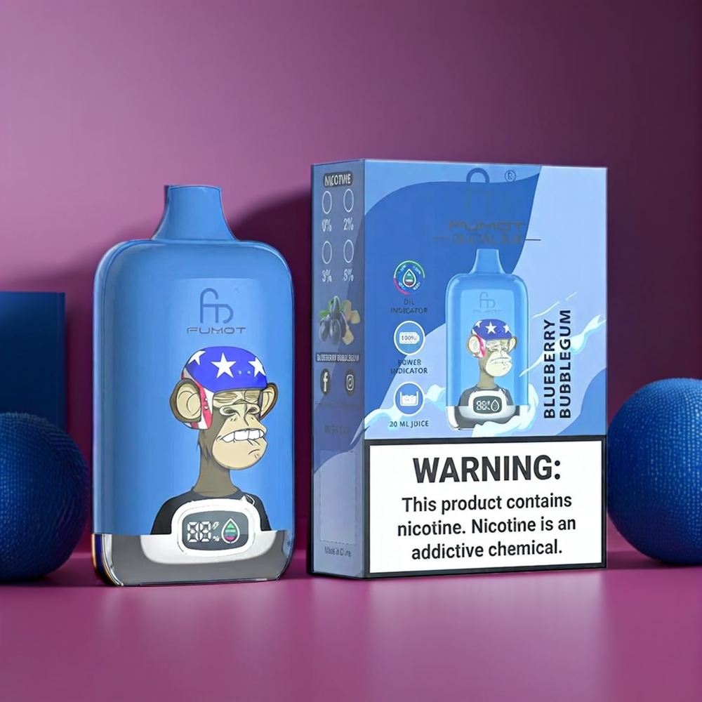 Fumot Tornado New Zealand Wholesale Digital Box 12000 Puffs Blueberry Bubblegum Vape