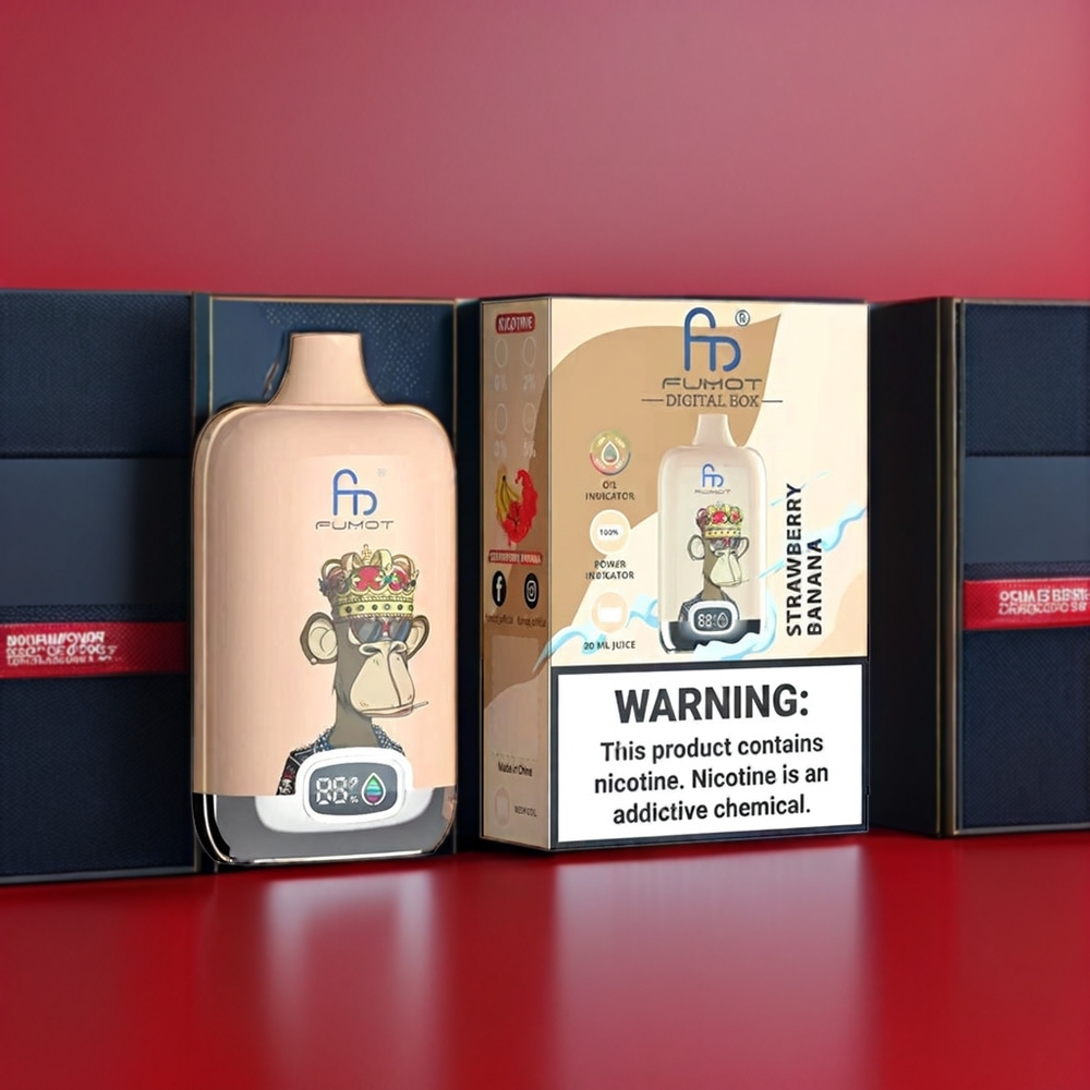 Fumot Tornado New Zealand Wholesale Digital Box 12000 Puffs Strawberry Banana Vape