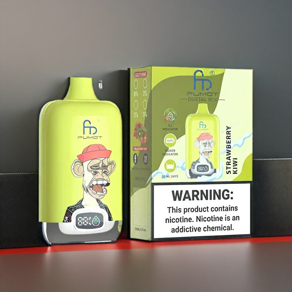 Fumot Tornado New Zealand Wholesale Digital Box 12000 Puffs Strawberry Kiwi Vape