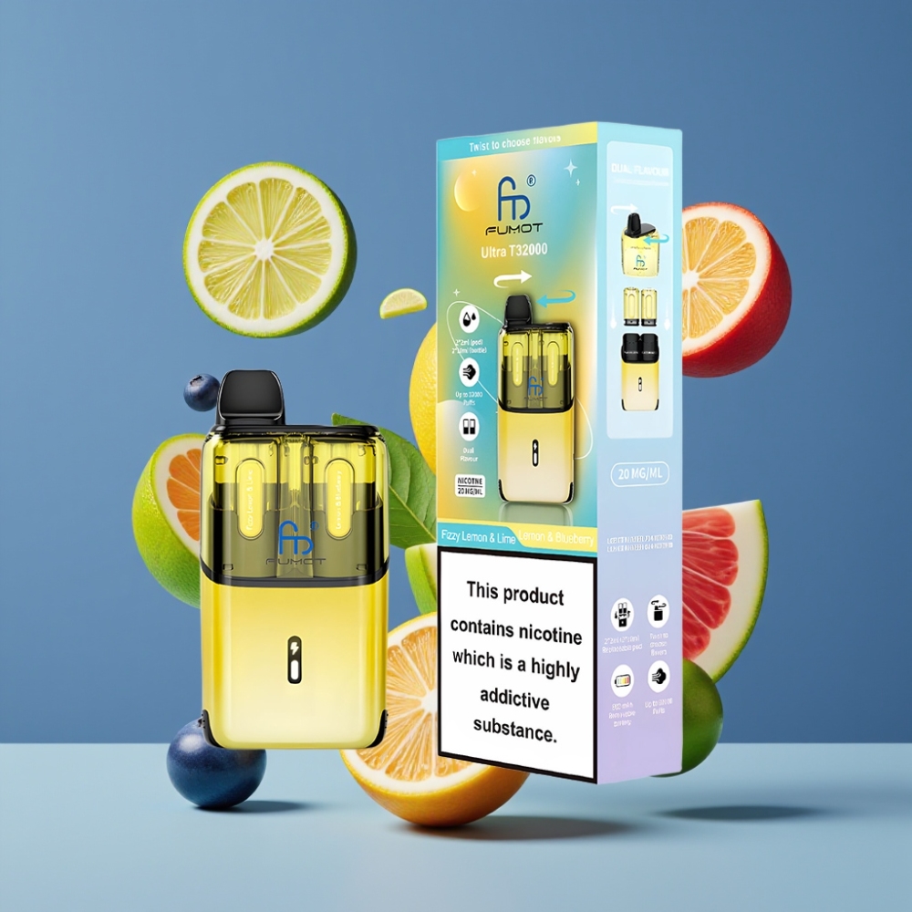 Fumot Ultra T32000 New Zealand Wholesale 24ml 800mAh Type-C Fast Charging Mesh Coil Fizzy Lemon Lime Blueberry Disposable Vape