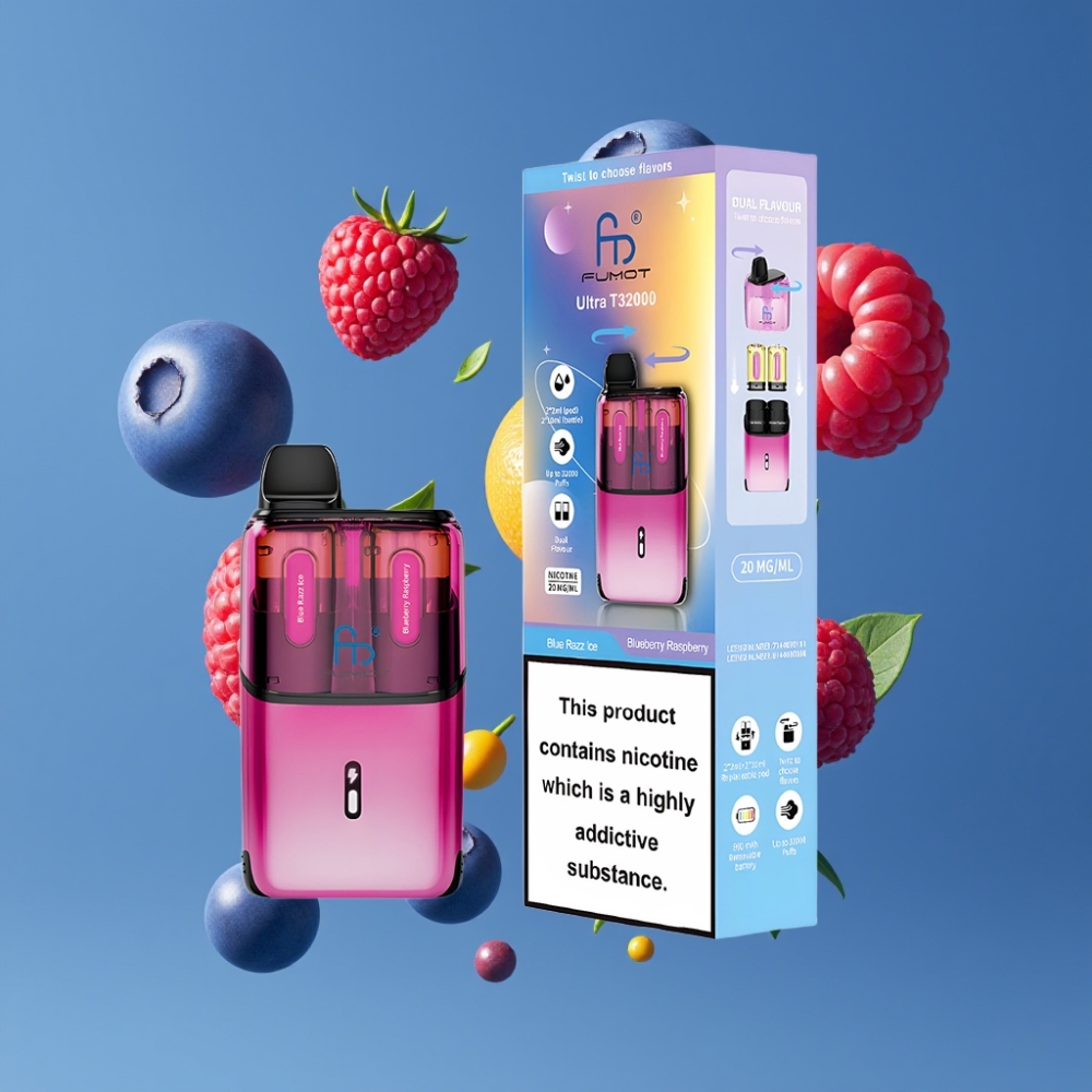 Fumot Ultra T32000 New Zealand Wholesale 32000 Puffs 24ml 800mAh Blue Razz Ice & Blueberry Raspberry Disposable Vape