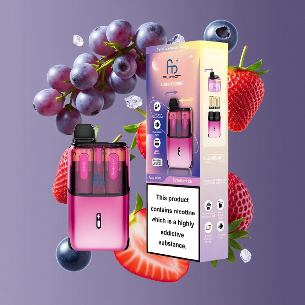 Fumot Ultra T32000 New Zealand Wholesale 32000 Puffs 800mAh 24ml Disposable Vape Grape Ice & Strawberry Ice