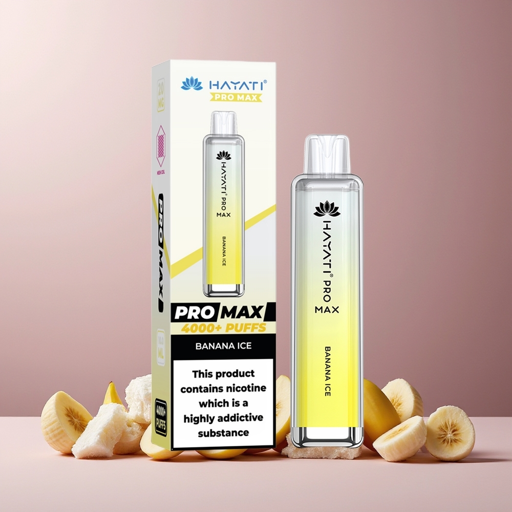 Hayati Pro Max 4000 Puffs Disposable Vape Banana Ice New Zealand Wholesale, 5% Nicotine, 1400mAh, Rechargeable, TPD-Compliance