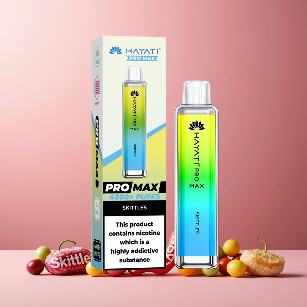 Hayati Pro Max 4000 Puffs Disposable Vape Skittles New Zealand Wholesale 2% 5% Nicotine 1400mAh Rechargeable LED Light TPD-Compliance