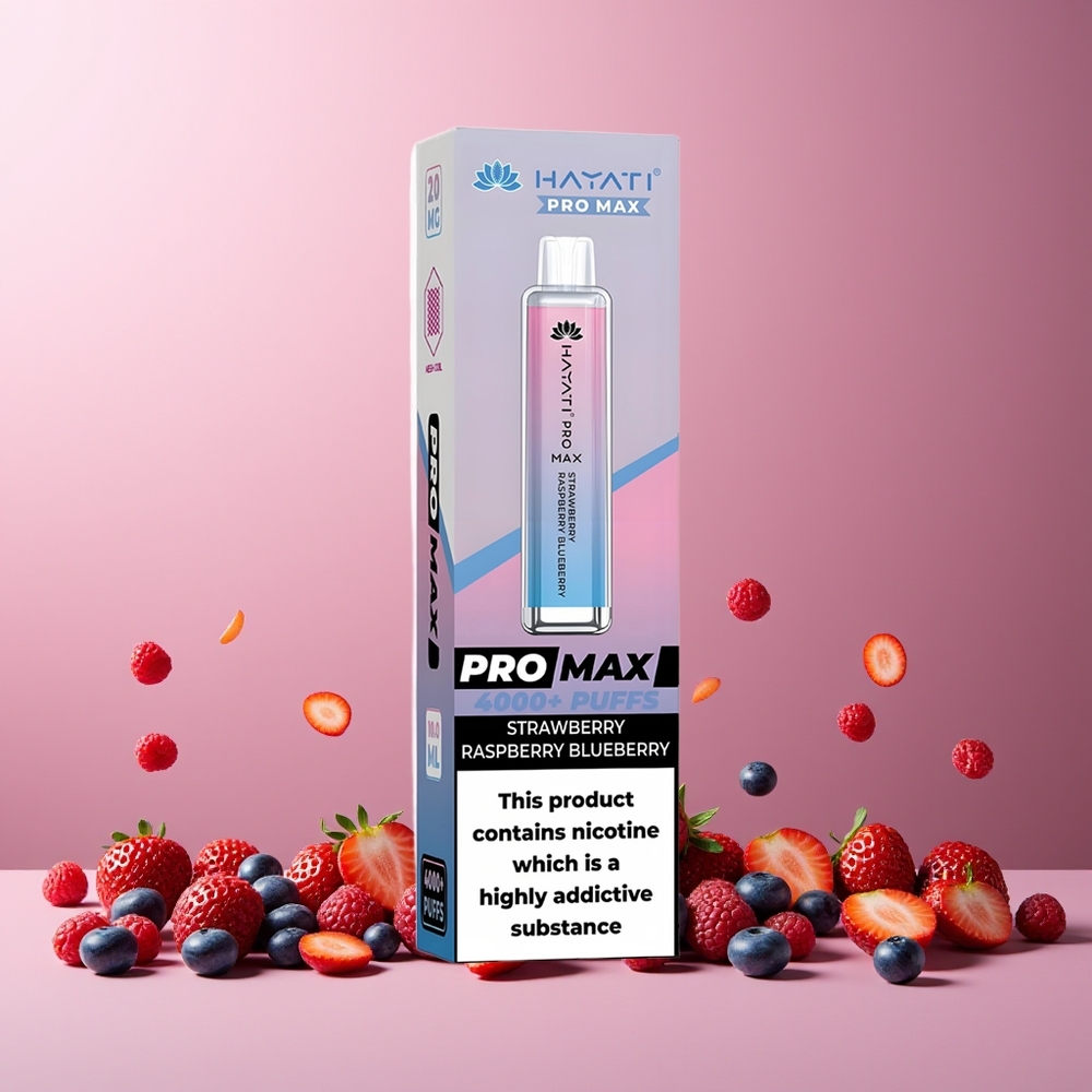 Hayati Pro Max 4000 Puffs Disposable Vape Strawberry Raspberry Blueberry New Zealand Wholesale 1400mAh Rechargeable LED Light Dual Mesh Coil