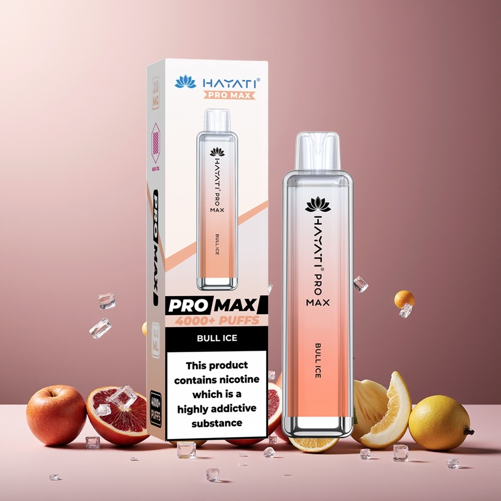 Hayati Pro Max 4000 Puffs New Zealand Wholesale Bull Ice Disposable Vape - 5% Nicotine, 1400mAh Rechargeable, TPD-Compliant, Crystal LED