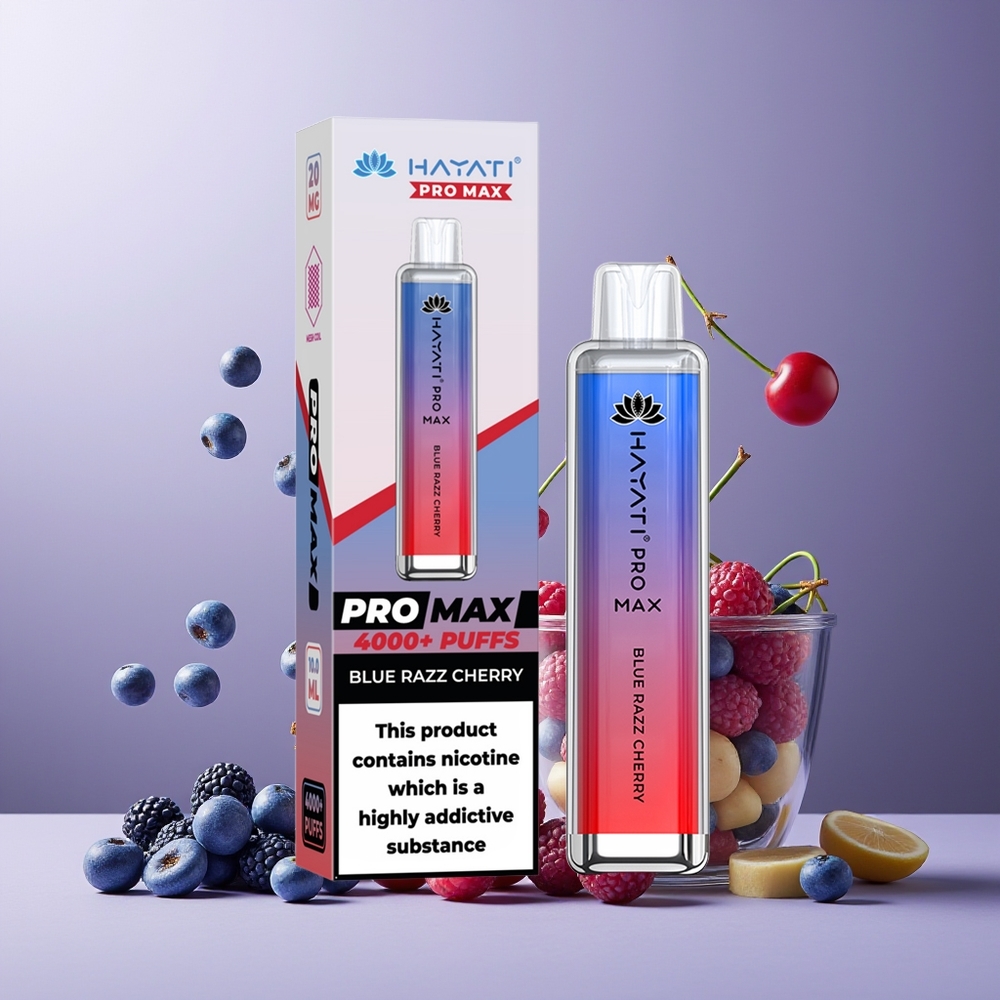 Hayati Pro Max 4000 Puffs New Zealand Wholesale Disposable Vape Blue Razz Cherry 5% Nicotine 1400mAh Rechargeable TPD-Compliance