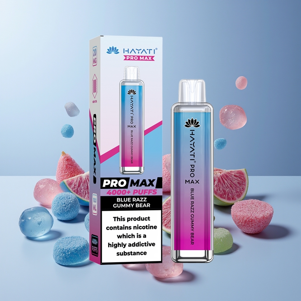 Hayati Pro Max 4000 Puffs New Zealand Wholesale Disposable Vape Blue Razz Gummy Bear 5% Nicotine 1400mAh Rechargeable LED Light TPD-Compliance