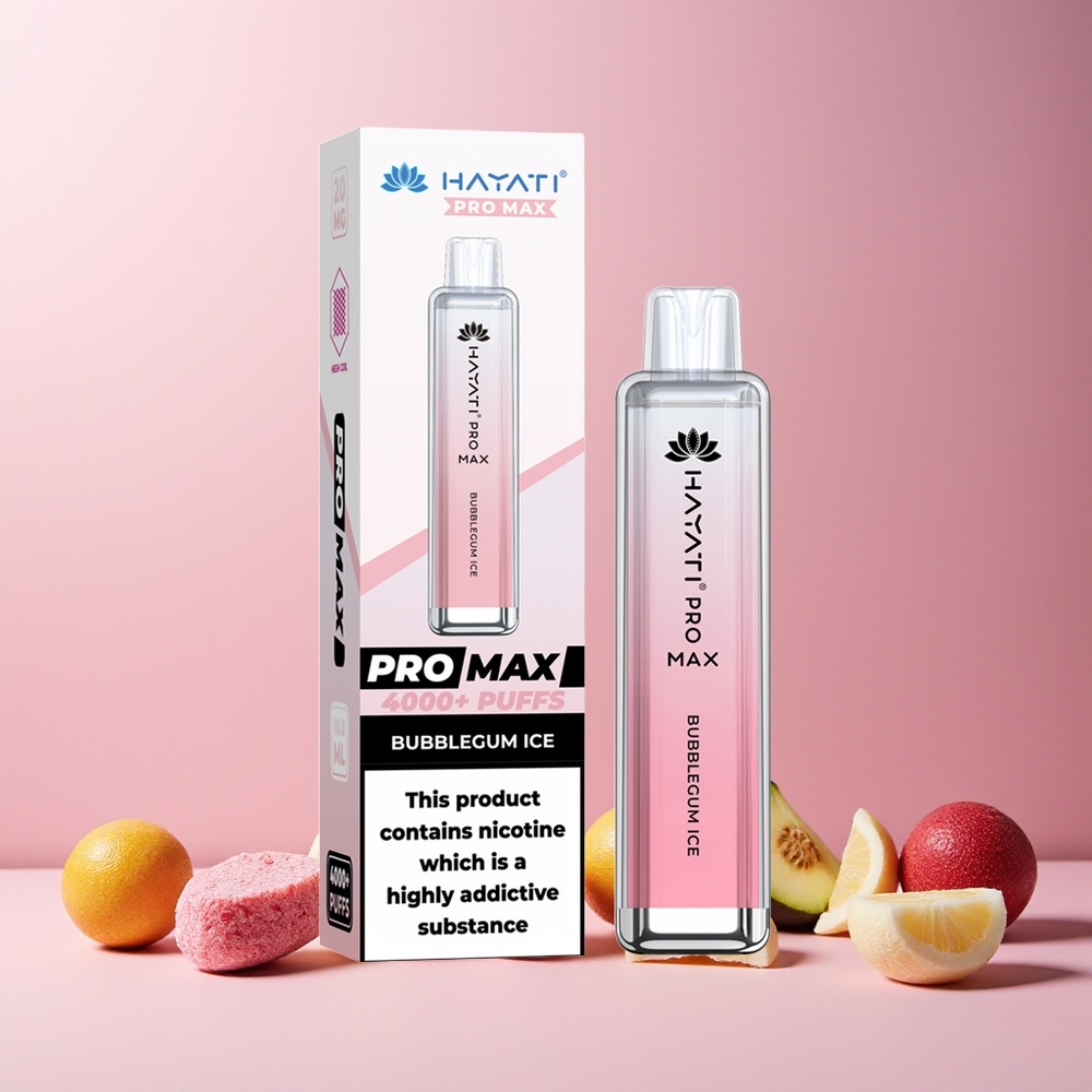 Hayati Pro Max 4000 Puffs New Zealand Wholesale Disposable Vape Bubblegum Ice, 5% Nicotine, 1400mAh Rechargeable, LED Light, TPD-Compliant