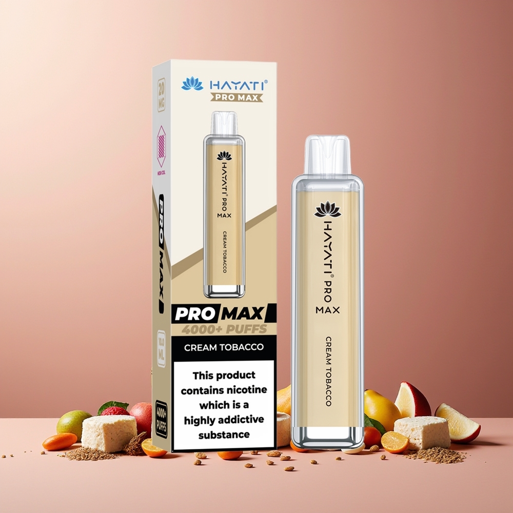 Hayati Pro Max 4000 Puffs New Zealand Wholesale Disposable Vape Cream Tobacco Rechargeable 1400mAh LED TPD-Compliance