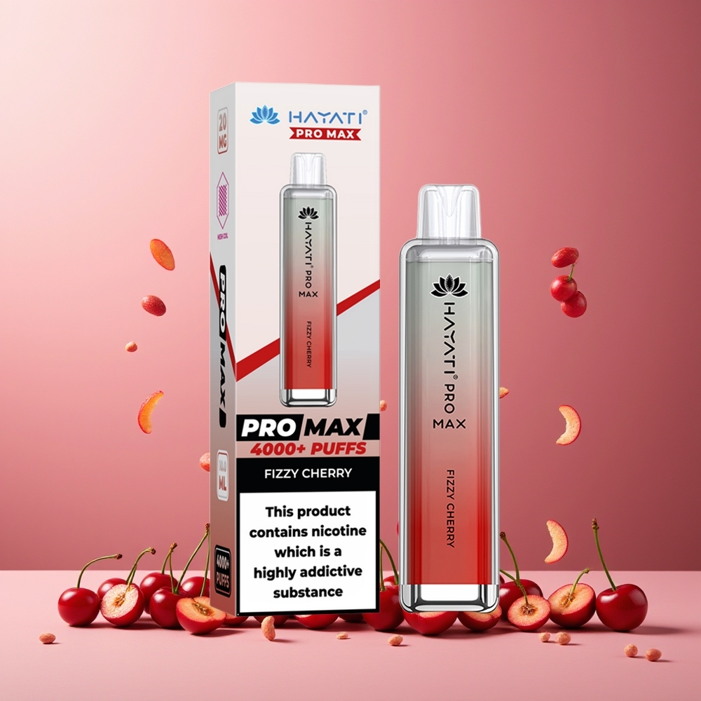 Hayati Pro Max 4000 Puffs New Zealand Wholesale Disposable Vape Fizzy Cherry, 5% Nicotine, 1400mAh Rechargeable, Dual Mesh Coil, LED Light, TPD-Compliant