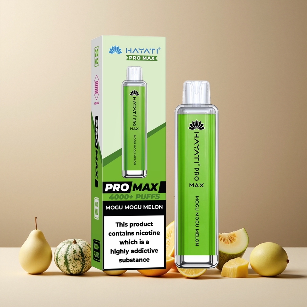 Hayati Pro Max 4000 Puffs New Zealand Wholesale Disposable Vape Mogu Mogu Melon 5% Nicotine 1400mAh Rechargeable LED Light TPD-Compliance