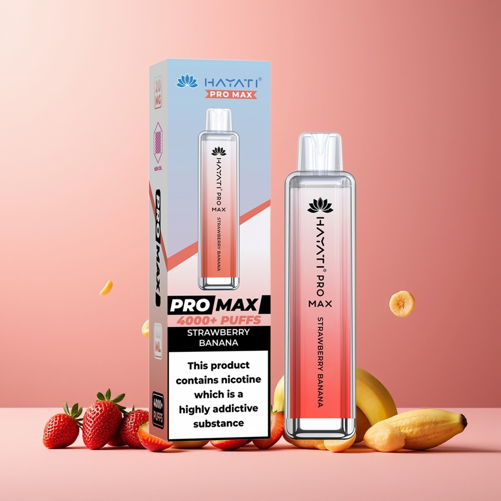 Hayati Pro Max 4000 Puffs New Zealand Wholesale Disposable Vape Strawberry Banana 5% Nicotine 1400mAh Rechargeable TPD-Compliance