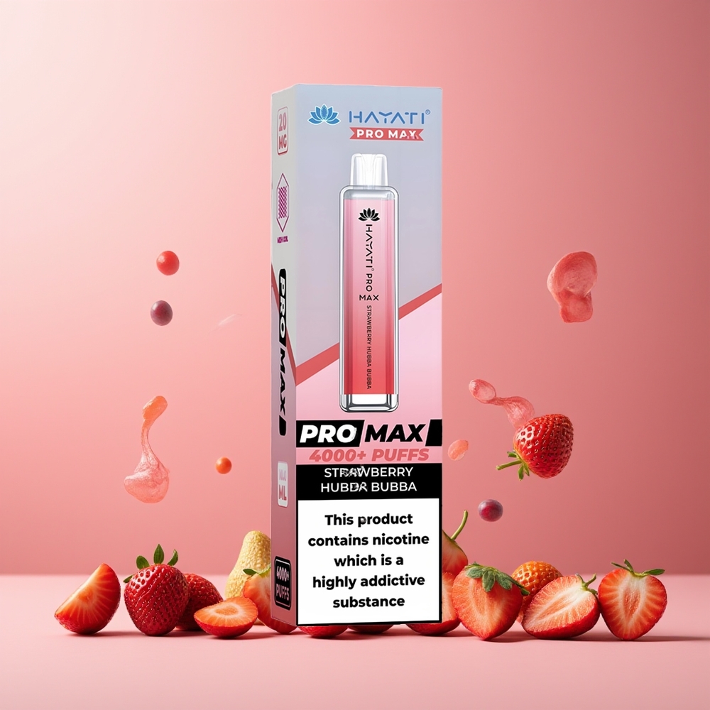 Hayati Pro Max 4000 Puffs New Zealand Wholesale Disposable Vape Strawberry Hubba Bubba 5% Nicotine 1400mAh Rechargeable LED Light TPD-Compliance