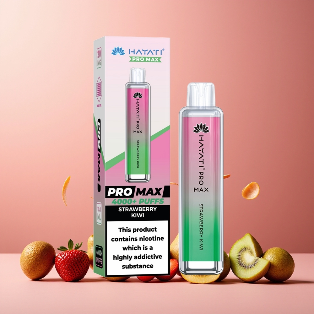 Hayati Pro Max 4000 Puffs New Zealand Wholesale Disposable Vape Strawberry Kiwi 5% Nicotine Rechargeable 1400mAh LED Light TPD-Compliance
