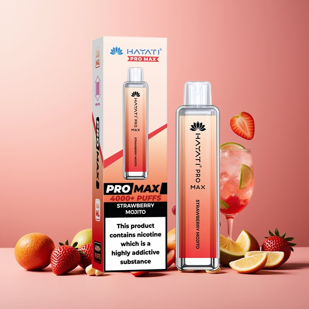 Hayati Pro Max 4000 Puffs New Zealand Wholesale Disposable Vape Strawberry Mojito Rechargeable 1400mAh Dual Mesh Coil TPD-Compliant