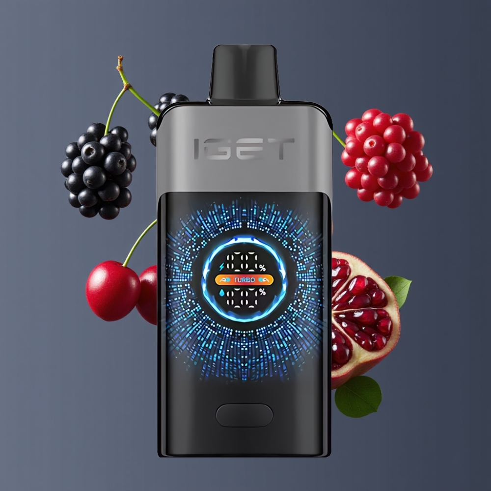 IGET ONE 12000 Puffs New Zealand Wholesale Disposable Vape Blackberry Cherry Pomegranate with Large Curved Color Screen 2700mAh