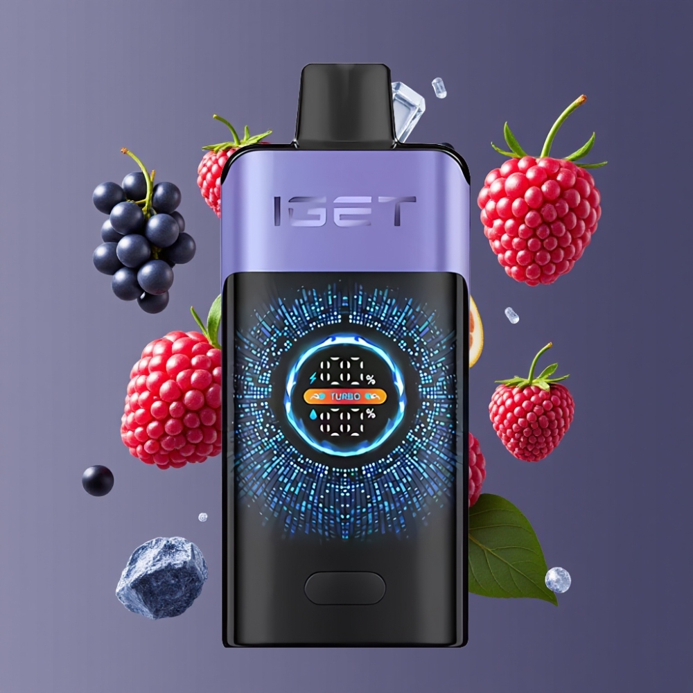 IGET ONE 12000 Puffs New Zealand Wholesale Disposable Vape Raspberry Grape Ice with Large Curved Color Screen & 2700mAh Battery