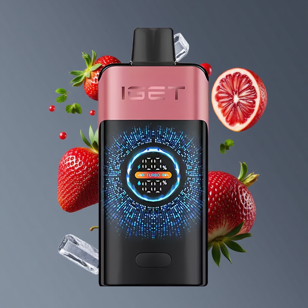 IGET ONE 12000 Puffs New Zealand Wholesale Disposable Vape Strawberry Pomegranate Ice - 2700mAh Battery, Large Curved Color Screen, 0.6ohm Dual Mesh Coil