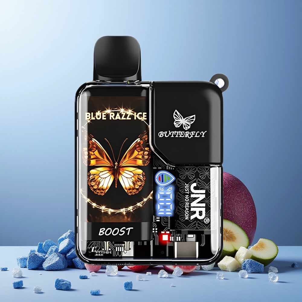 JNR Butterfly 8500 Puffs 1200mAh 15ml Mesh Coil Digital Display Disposable Vape Blue Razz Ice New Zealand Wholesale
