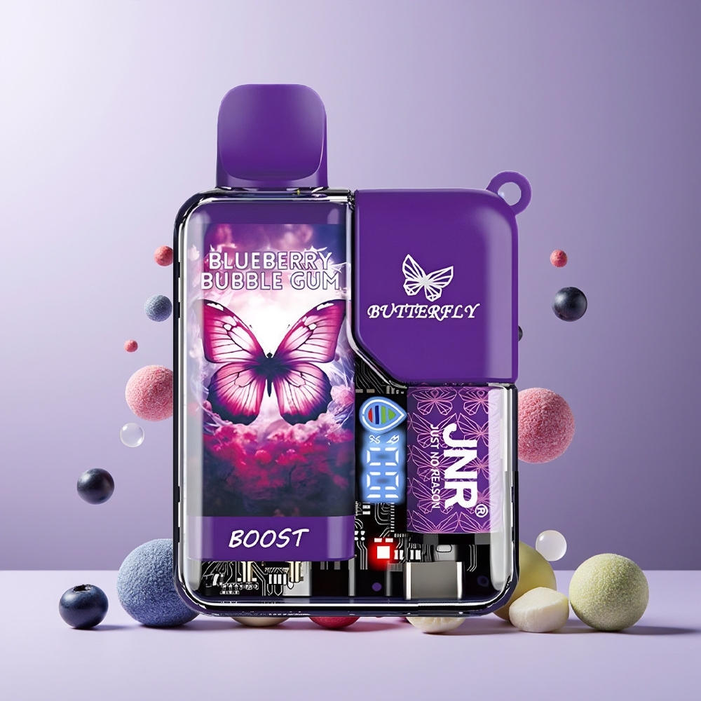 JNR Butterfly 8500 Puffs 15ml 5% Mesh Coil Transparent Body Blueberry Bubble Gum New Zealand Wholesale