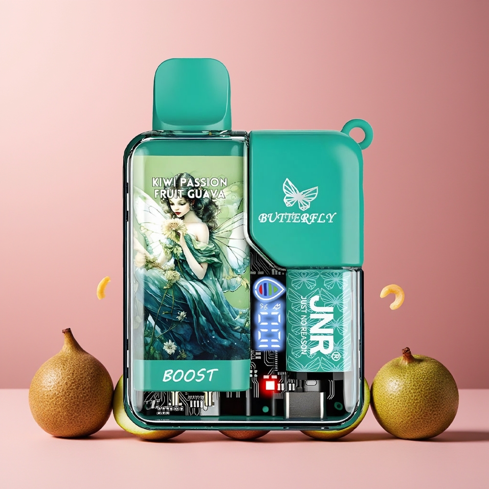 JNR Butterfly 8500 Puffs Disposable Vape Kiwi Passion Fruit Guava New Zealand Wholesale 1200mAh 15ml 1.0ohm Mesh Digital Display Transparent Ribbon