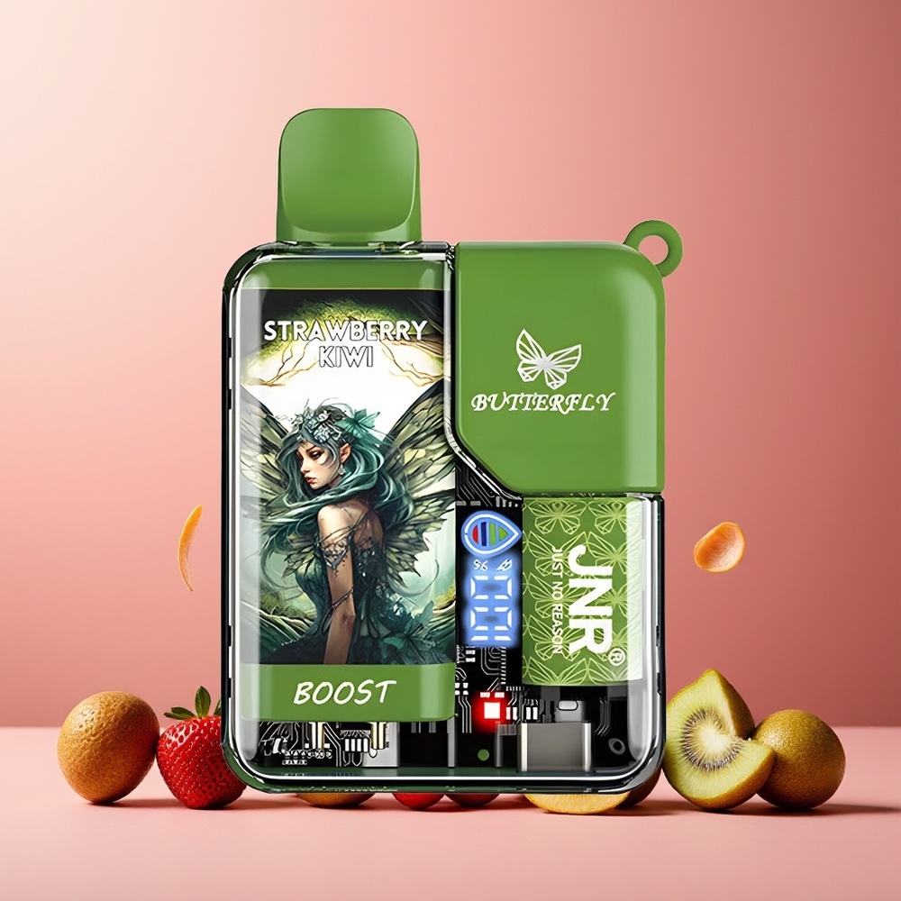 JNR Butterfly 8500 Puffs New Zealand Wholesale Disposable Vape Strawberry Kiwi 15ml 1200mAh Mesh Coil Digital Display