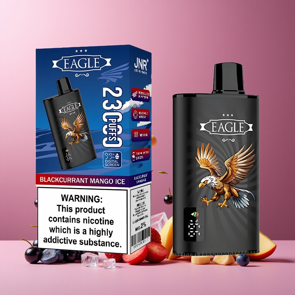 JNR EAGLE Smart 23000 Puffs Disposable Vape Blackcurrant Mango Ice Digital Screen 1.0ohm Mesh Coil Type-C New Zealand Wholesale