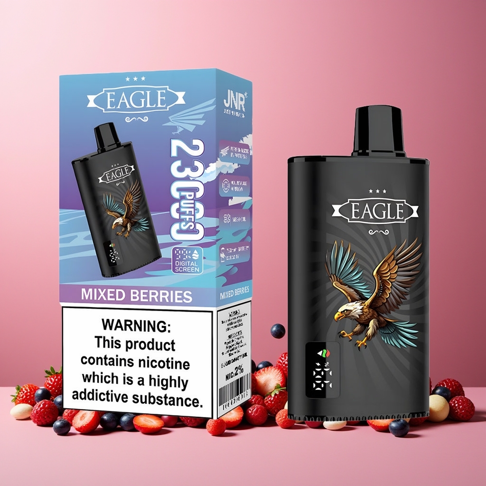 JNR EAGLE Smart 23000 Puffs Disposable Vape Digital Screen 1.0ohm Mesh Coil 750mAh Type-C New Zealand Wholesale Mixed Berries