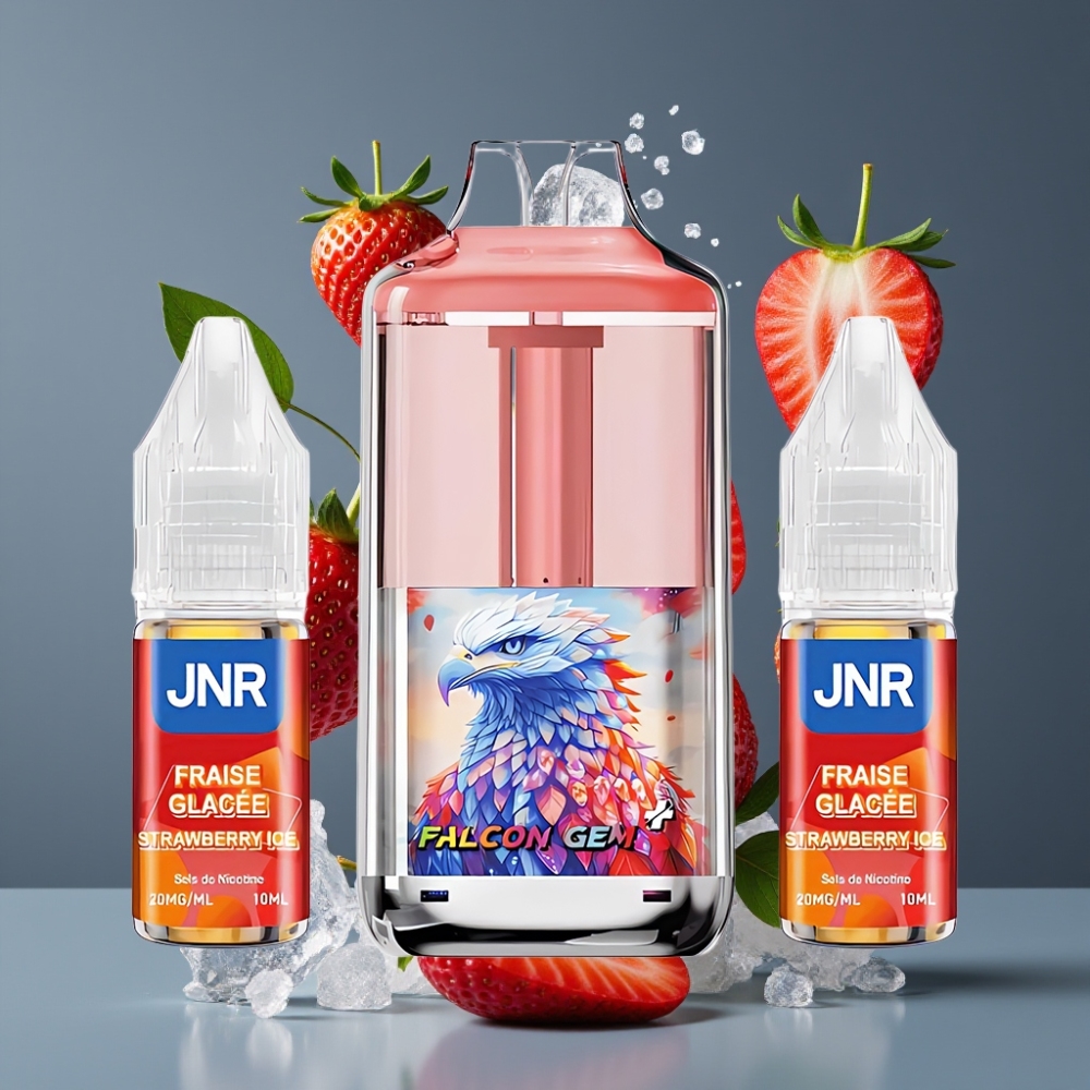 JNR Falcon GEM⁺ 30000 Puffs Refillable Pod Vape Strawberry Ice New Zealand Wholesale with Visible E-liquid Tank, Top Refill, 950mAh Battery, Dual Mesh Coil