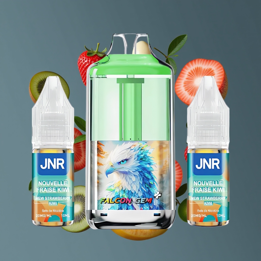 JNR Falcon GEM⁺ 30000 Puffs Visible E-liquid Tank Top Refill 950mAh Dual Mesh New Zealand Wholesale Strawberry Kiwi Pod Vape