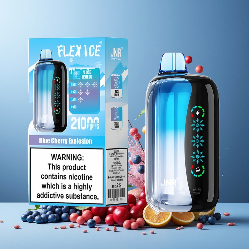 JNR Flex Ice 21000 Puffs Disposable Vape New Zealand Wholesale Blue Cherry Explosion Ice Adjustable 26ml 1000mAh Type-C Charging