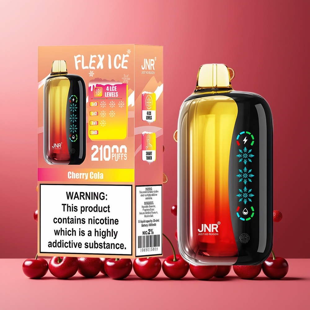 JNR Flex Ice 21000 Puffs New Zealand Wholesale Disposable Vape Cherry Cola, 26ml E-liquid, Ice Adjustable, 1.2 Ohm Dual Mesh, 1000mAh