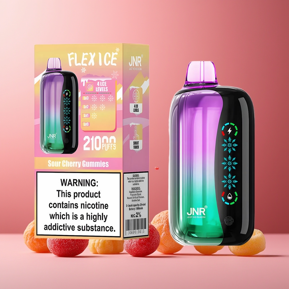 JNR Flex Ice 21000 Puffs New Zealand Wholesale Disposable Vape Sour Cherry Gummies with Ice Adjustable, 26ml E-liquid, 1000mAh Battery, Type-C Charging