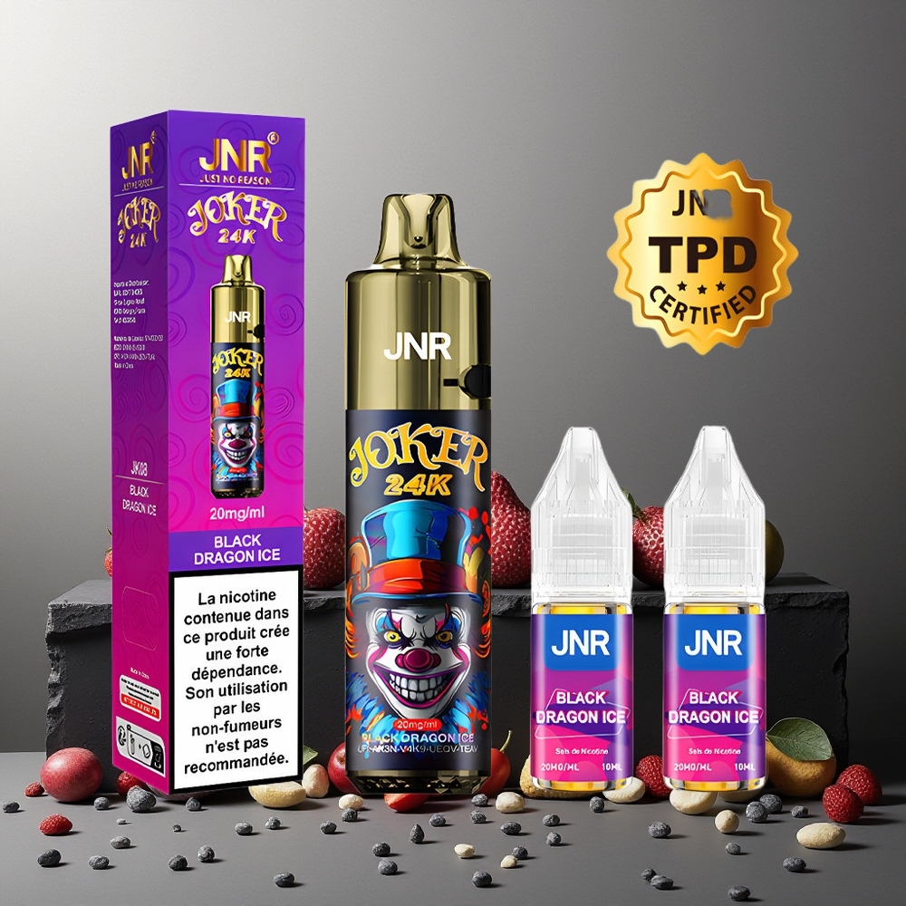 JNR Joker 24K Puffs Disposable Vape Black Dragon Ice 24000 Puffs 2+10ml Refillable Pod 800mAh Battery New Zealand Wholesale
