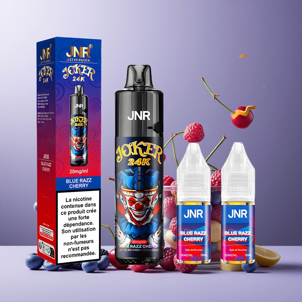 JNR Joker 24K Puffs New Zealand Wholesale 2+10ml Refillable 800mAh Blue Razz Cherry Disposable Vape