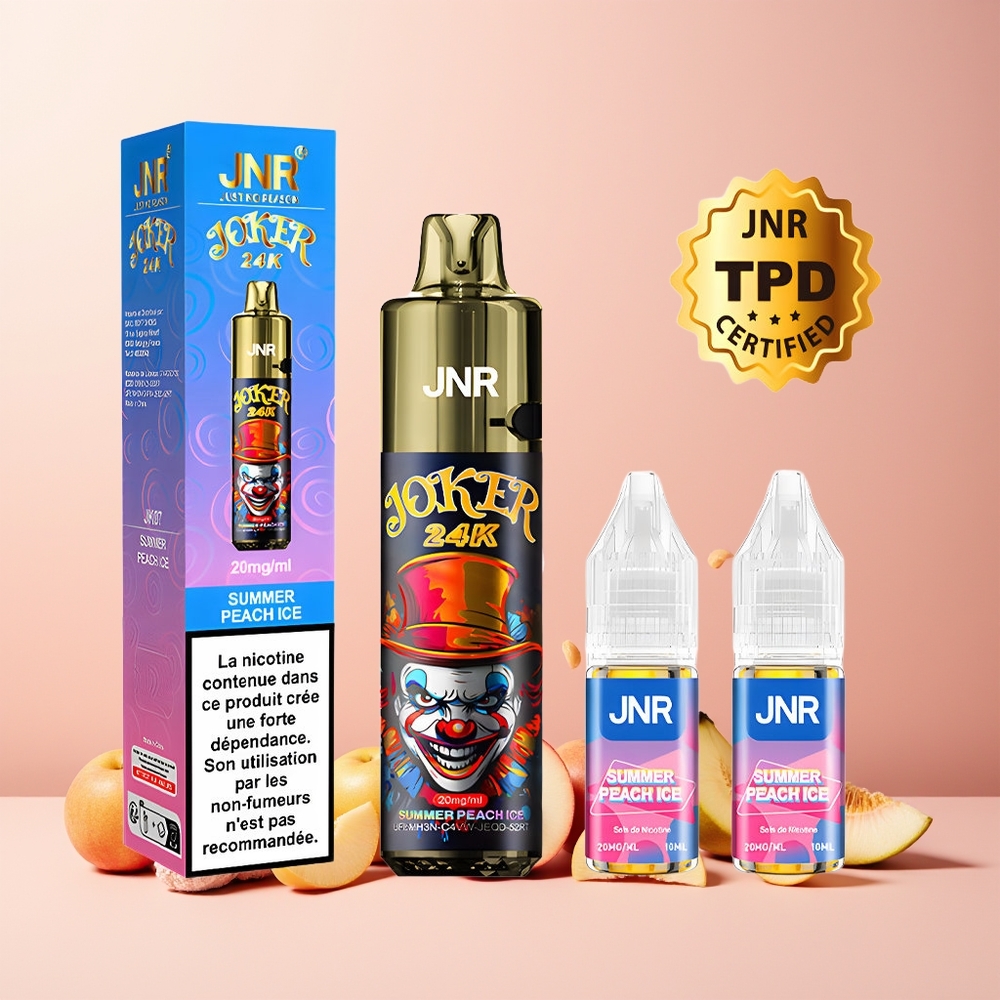 JNR Joker 24K Puffs New Zealand Wholesale 2+10ml Refillable 800mAh Summer Peach Ice Disposable Vape