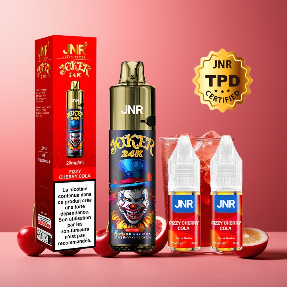 JNR Joker 24K Puffs New Zealand Wholesale Disposable Vape 2+10ml Refillable Pod 800mAh Fizzy Cherry Cola