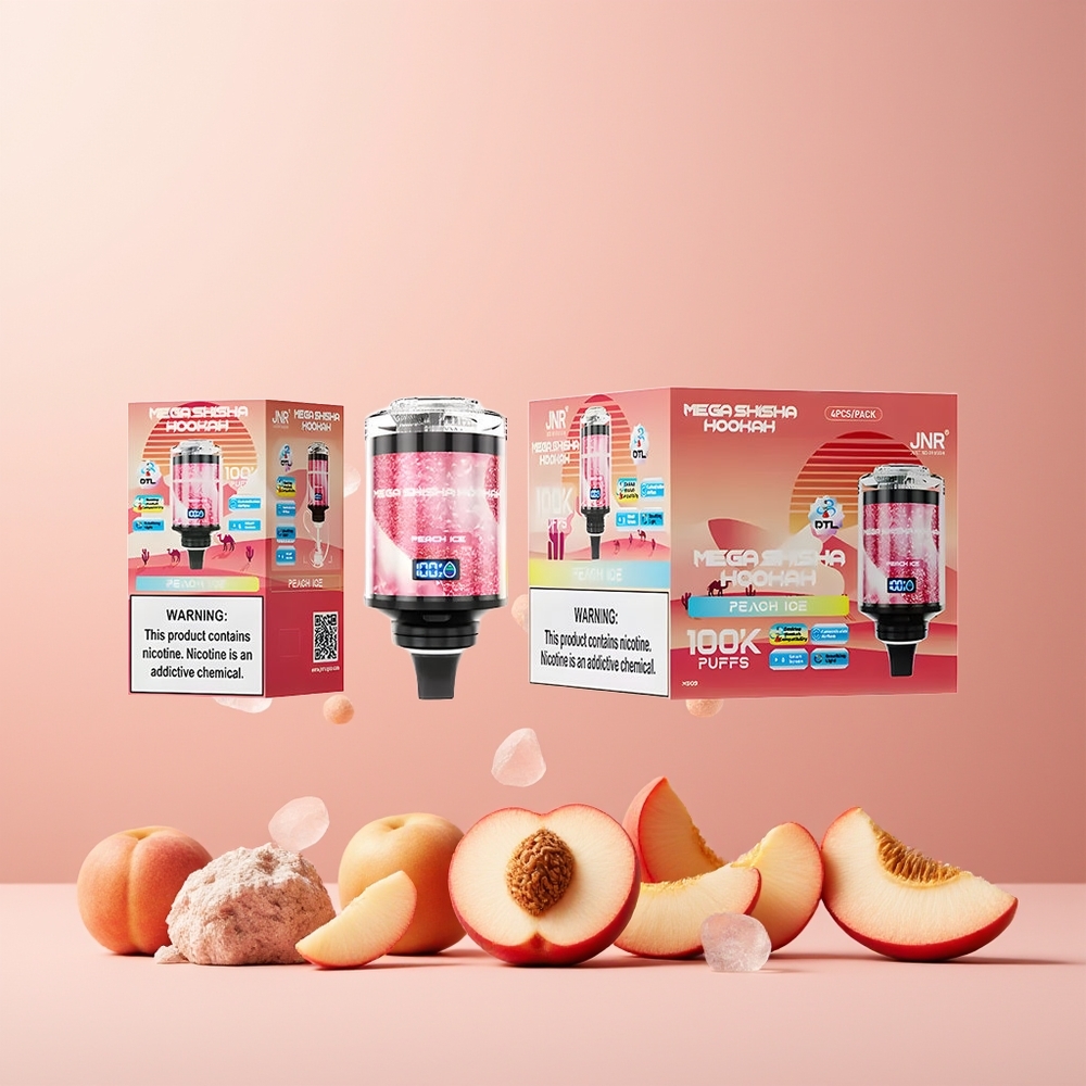 JNR Mega Shisha Hookah 100K 2200mAh Type-C Smart Screen Peach Ice New Zealand Wholesale