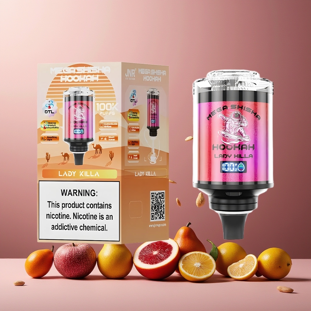 JNR Mega Shisha Hookah 100K New Zealand Wholesale 100000 Puffs 2200mAh Adjustable Airflow Desktop Compatibility Lady Killa