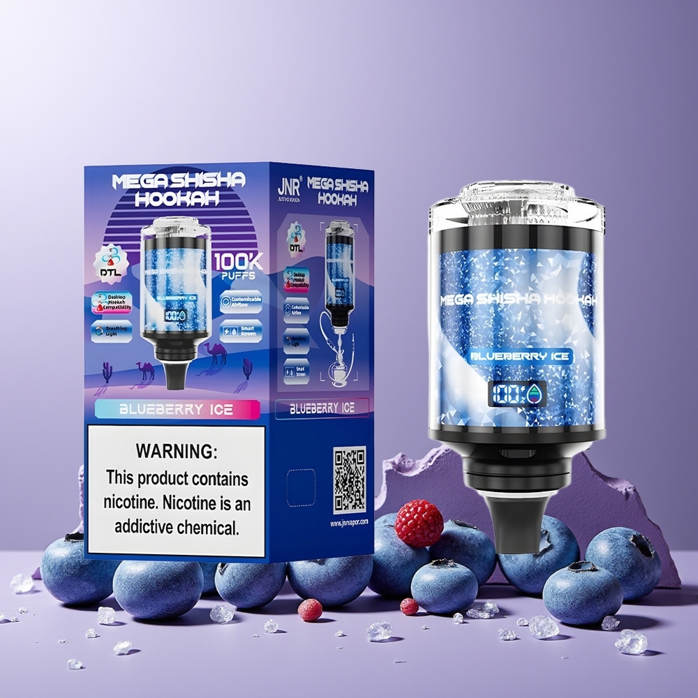 JNR Mega Shisha Hookah 100K New Zealand Wholesale 2200mAh Type-C Fast Charging 60mL Blueberry Ice Desktop Hookah